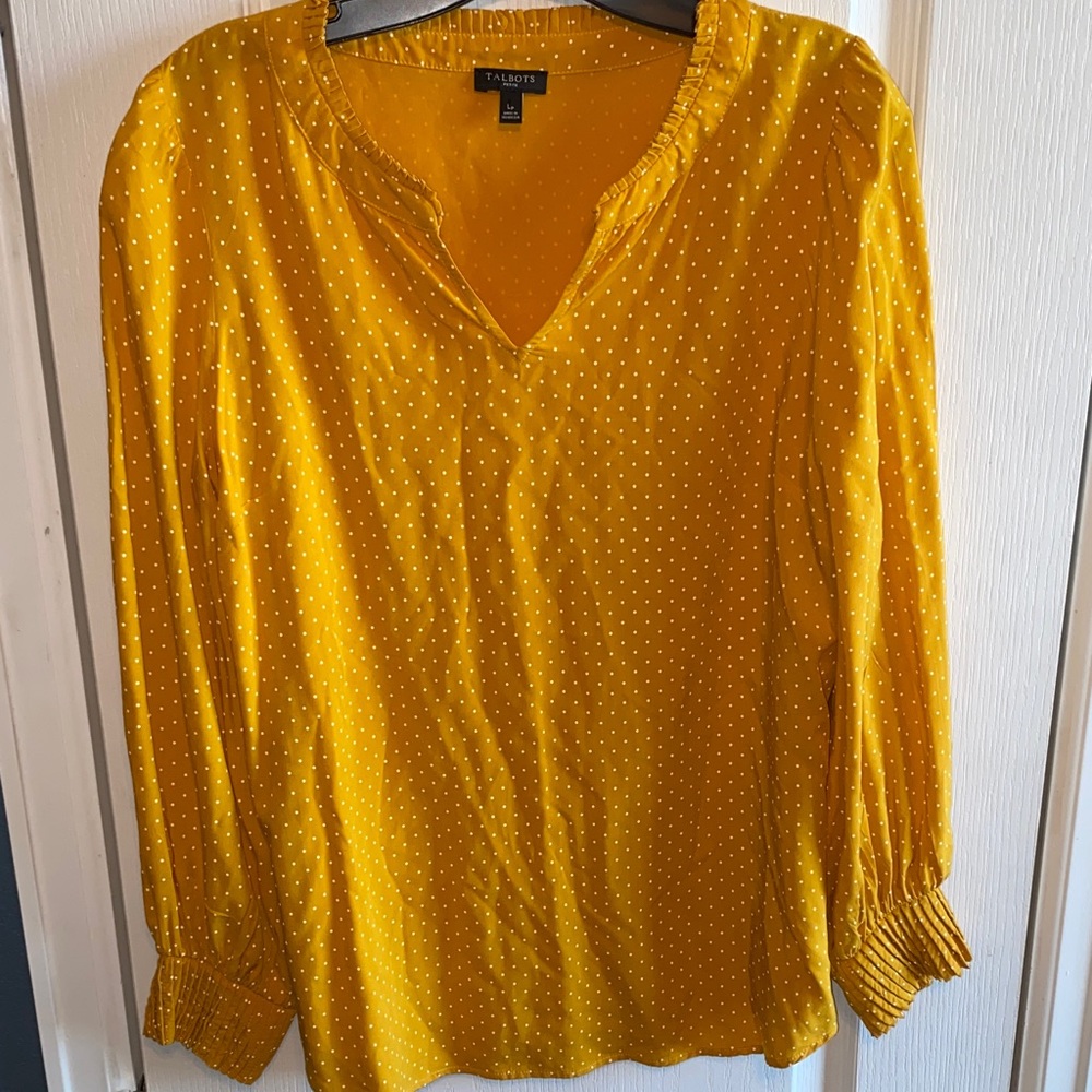 Talbots Mustard Polka Dot Blouse
